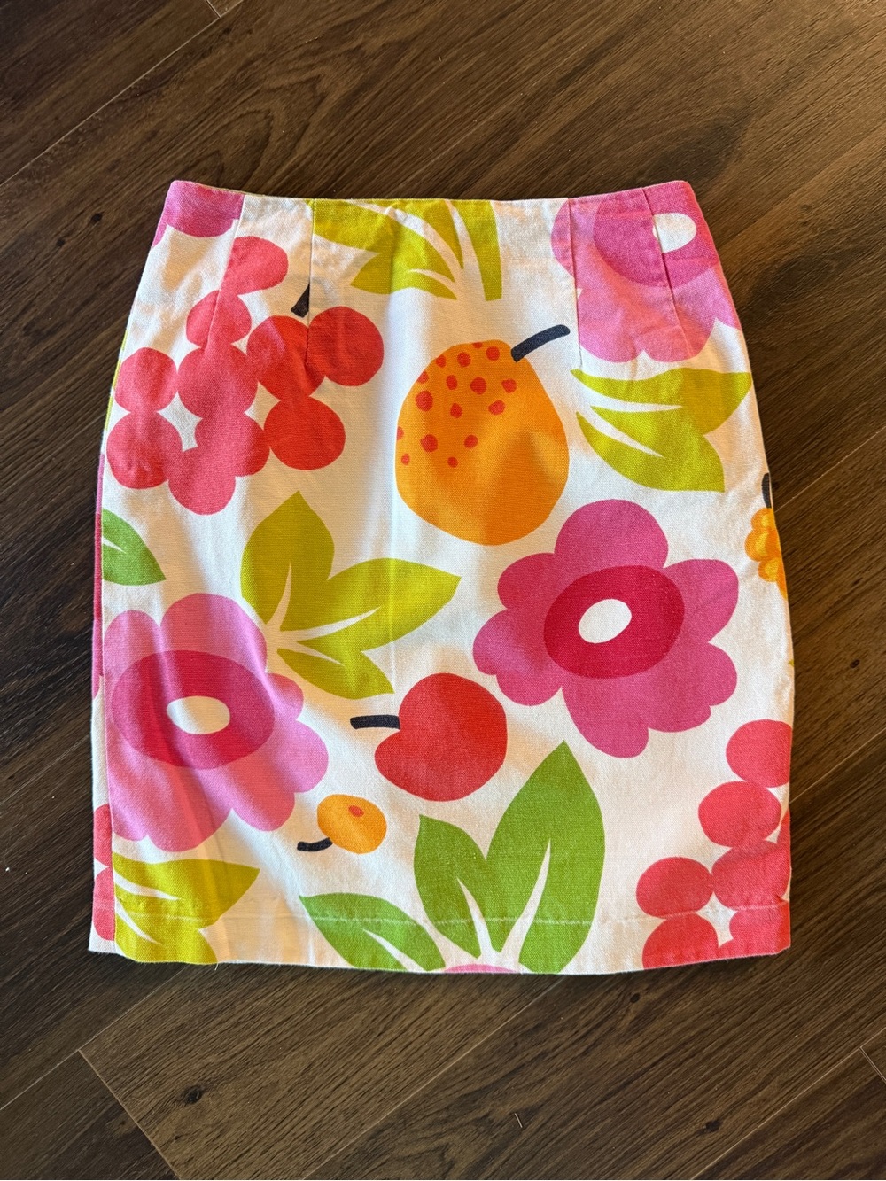 Bright Pink Floral & Fruit Pencil Mini Skirt